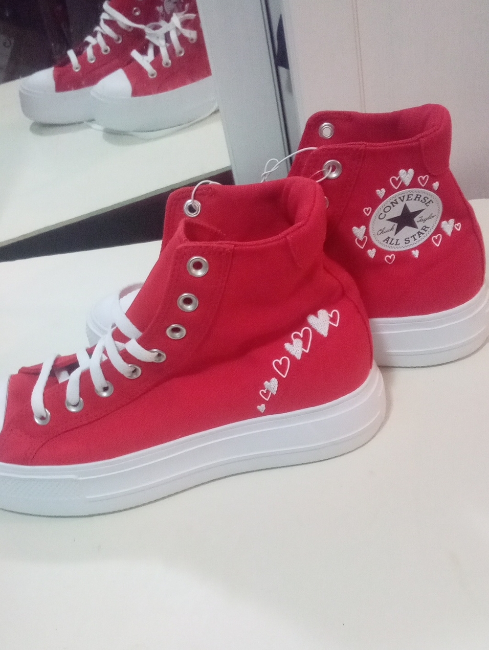 Converse Red High-Top Sneakers with White Heart Accents NWT $75